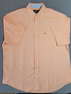 Nautica Men's Classic Fit Size 34/35 Peach Short Sleeve Button Down Shirt Cotton